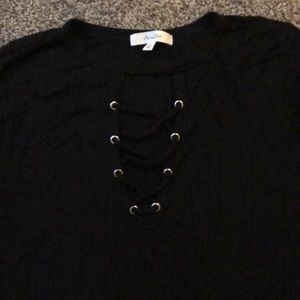 Black lace up T-shirt